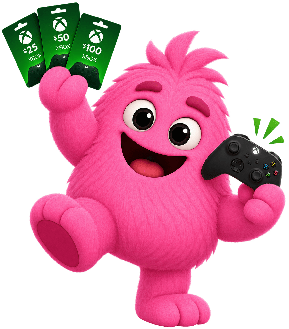 Winnly mascot holding an Xbox controller and free Xbox gift cards