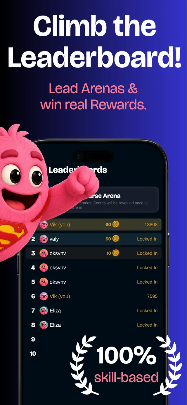 Winnly arena leaderboard — climb the ranking, 100% skill-based